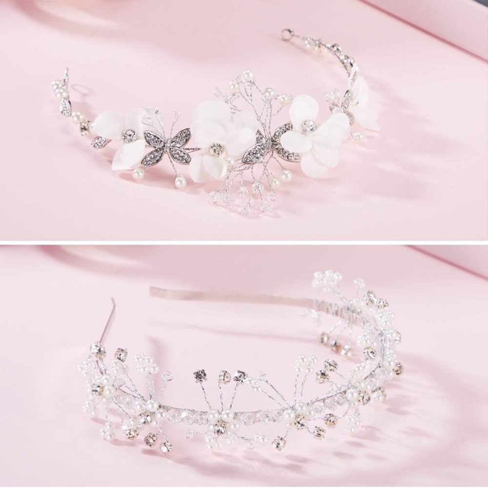 Elegant Silver and White Beaded Headband